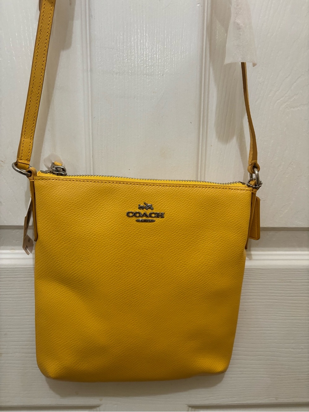 COACH Pebbled Leather Crossbody Bag in Yellow